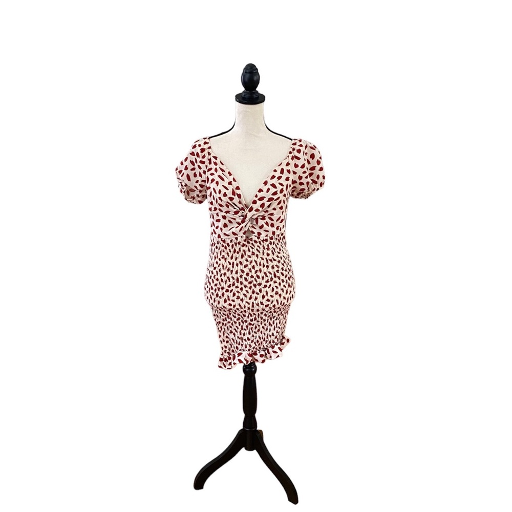 Puffy Sleeve Print Twist Front Mini Dress - Picture 3 of 4